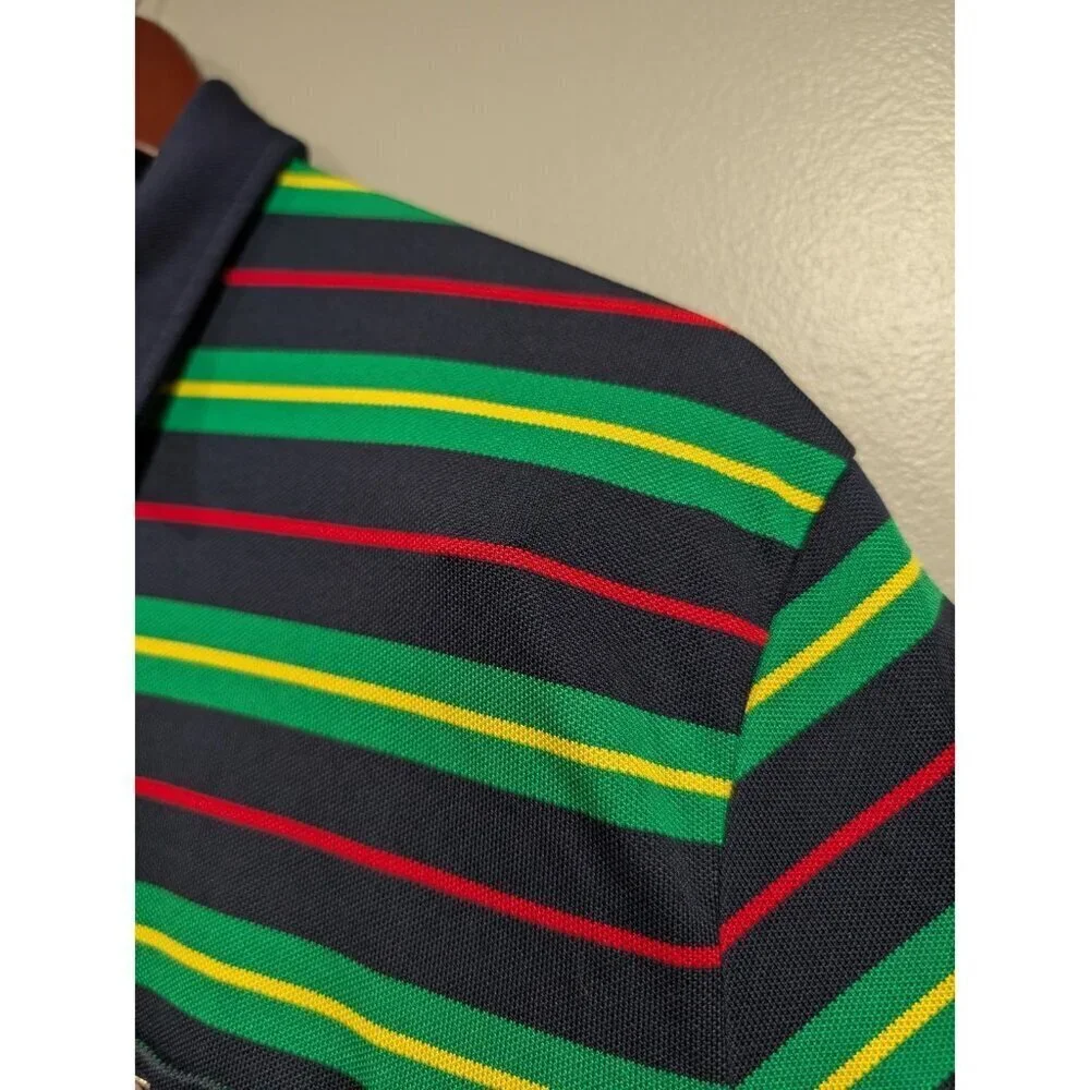 Ralph Lauren Mens Green Navy Striped Polo Shirt Size XL  Collared Buttons